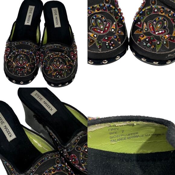 Steve Madden Firey Beaded Wooden Studded Slip On Clogs Western Boho Chic Size 7 - Picture 15 of 16